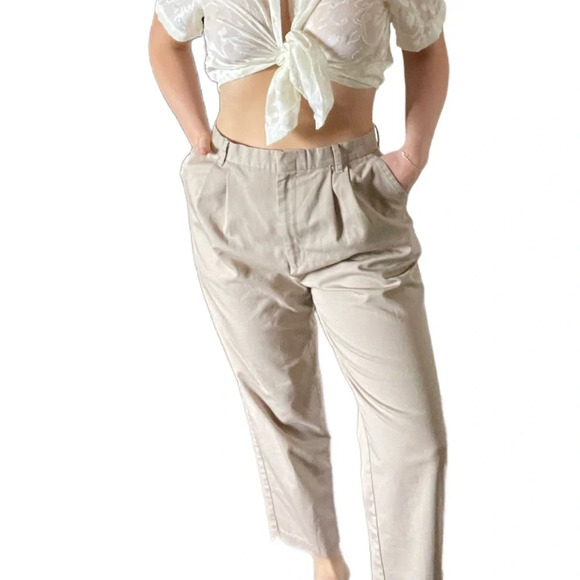 Vintage y2k khaki high waist relaxed fit trouser pants Sz 8 baggy fit - Picture 1 of 10